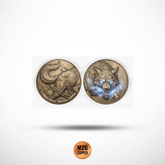 Spirit Wolf 2 x 1 oz Copper Medal Set – Stackable Infinity Capsule (Glow in the Dark)