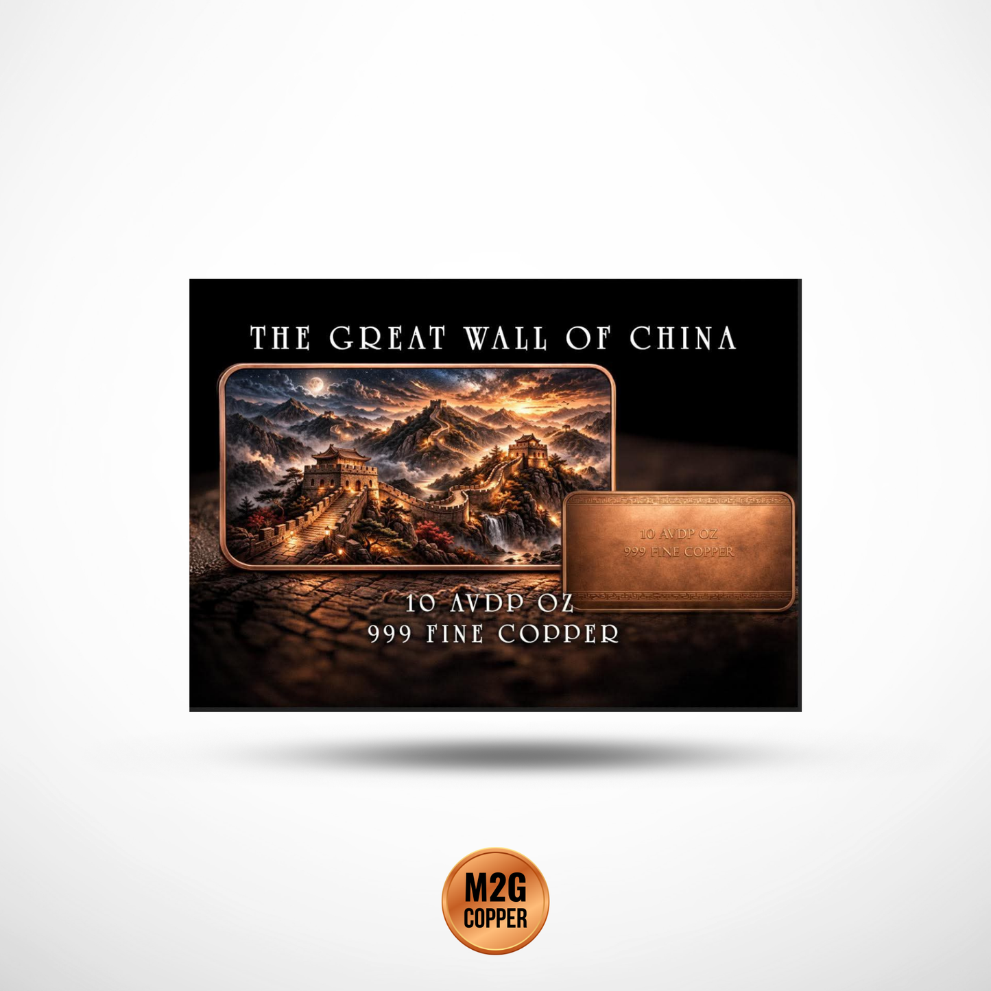 10 oz Great Wall of China AVDP .999 Fine Copper Bar – Colorized – With Capsule
