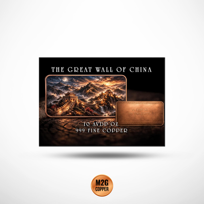 10 oz Great Wall of China AVDP .999 Fine Copper Bar – Colorized – With Capsule
