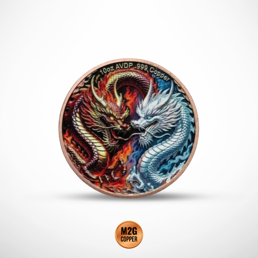 Dragon of Ice vs Dragon of Fire 10 oz AVDP .999 Fine Copper Round – Colorized – With Capsule