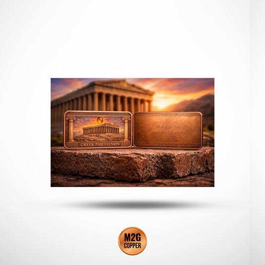 2026 Greek Parthenon – 10oz .999 Fine Colorized Copper Bar