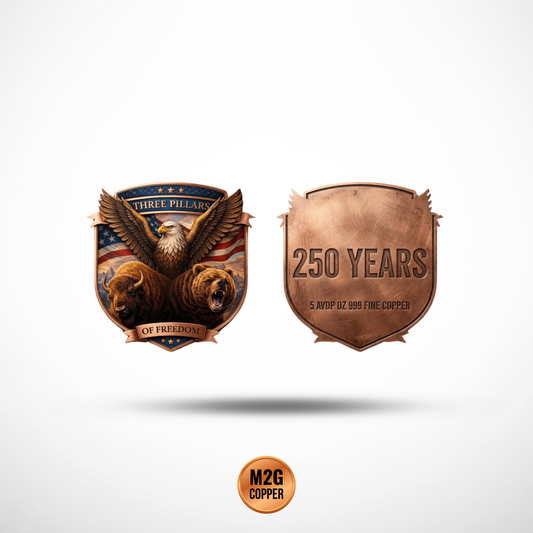 Three Pillars of Freedom – 250 Year Anniversary 5oz Copper Bar