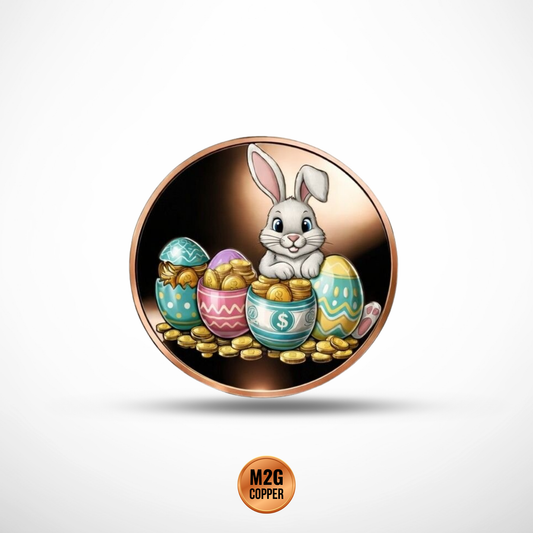 Easter Bunny Treasure Hunt Colorized Proof 1 oz Copper Round
