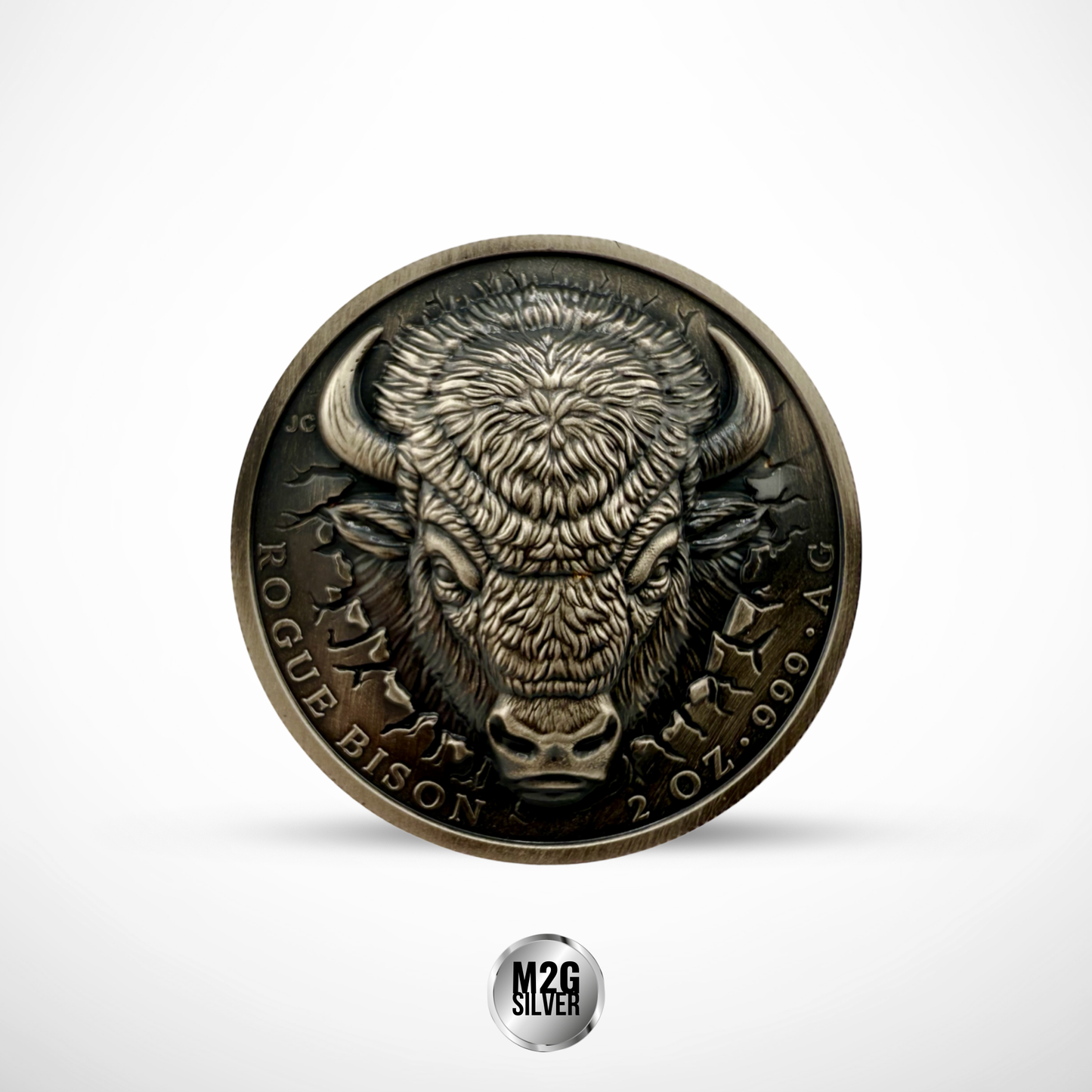 2026 Ascension Islands Rogue Bison UHR Antiqued 2 oz Silver Coin
