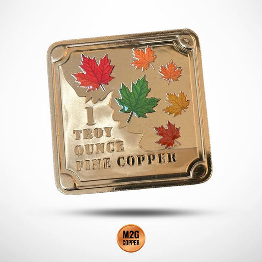 1 oz Copper Square Stackable Bar – Maple Leaves Design – .999 Fine Copper