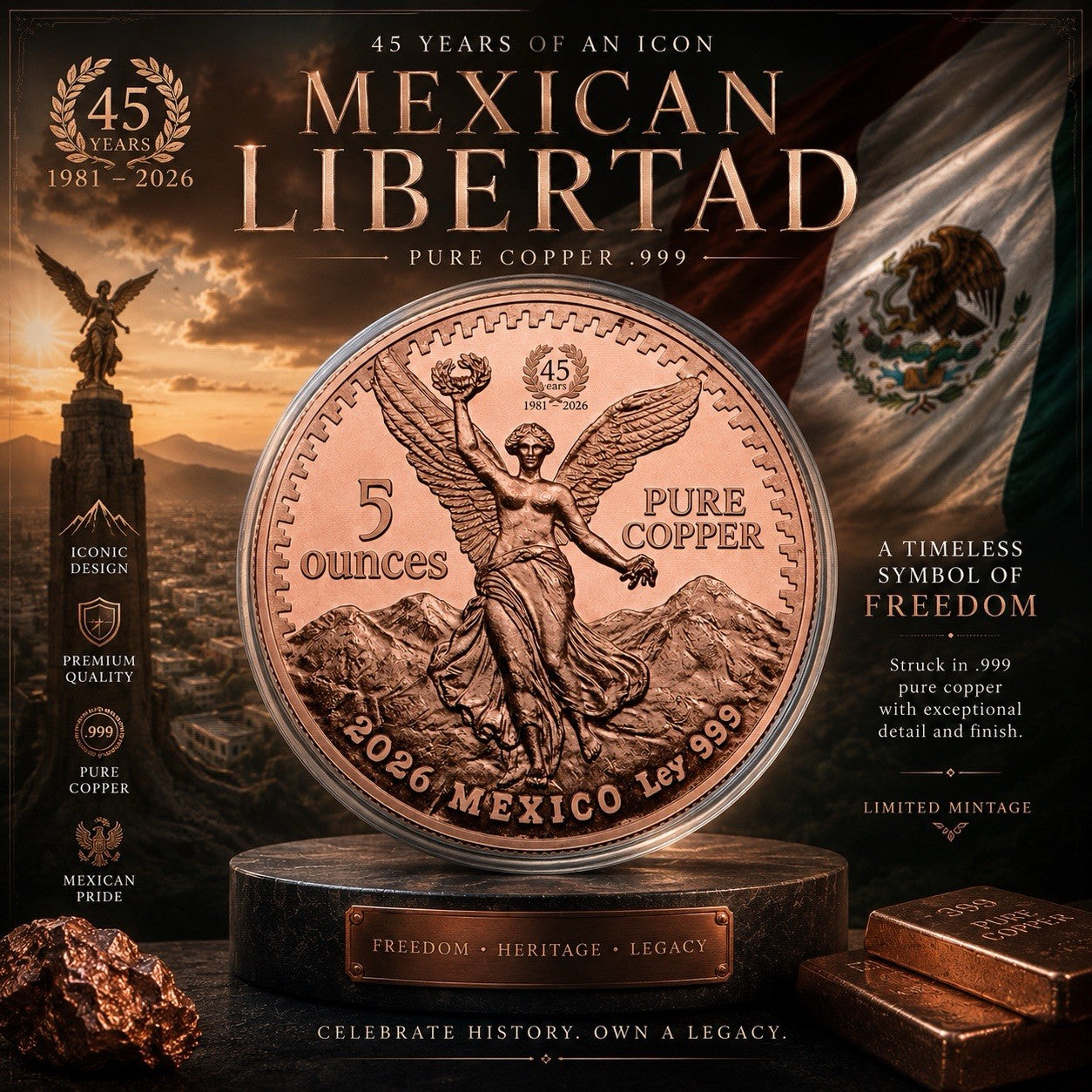 2026 Liberia Libertad 45th Anniversary Proof 5 oz Copper Coin