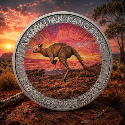 2026 Australia Kangaroo BU Colorized Sundowner 1 oz Silver Coin