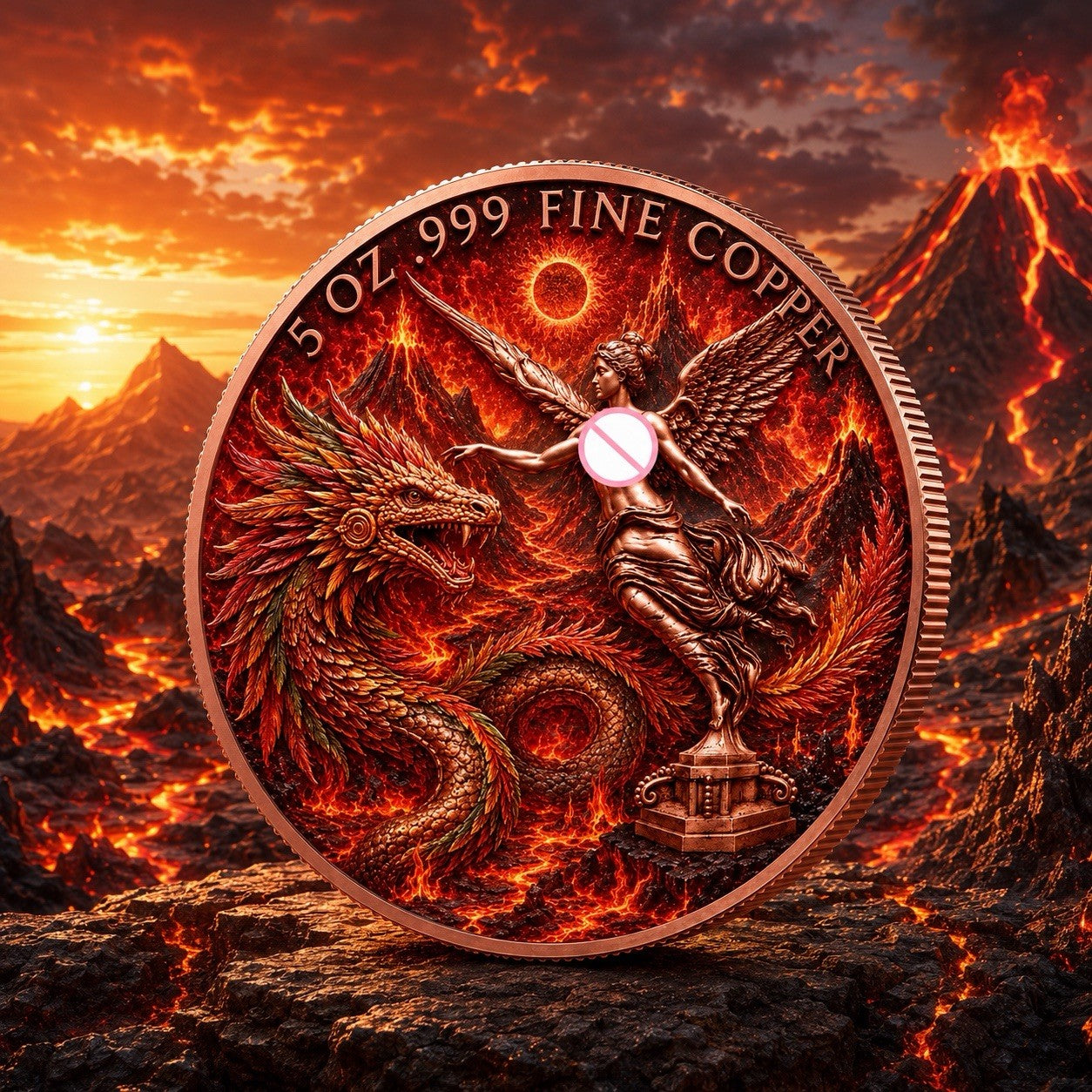 2026 Aztec Winged Aztec Fire Dragon Libertad 5oz Copper Coin