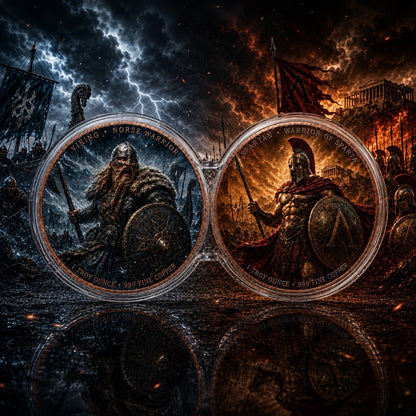 2 x 1 oz Viking vs Spartan Colorized .999 Copper Rounds in Infinity Capsule