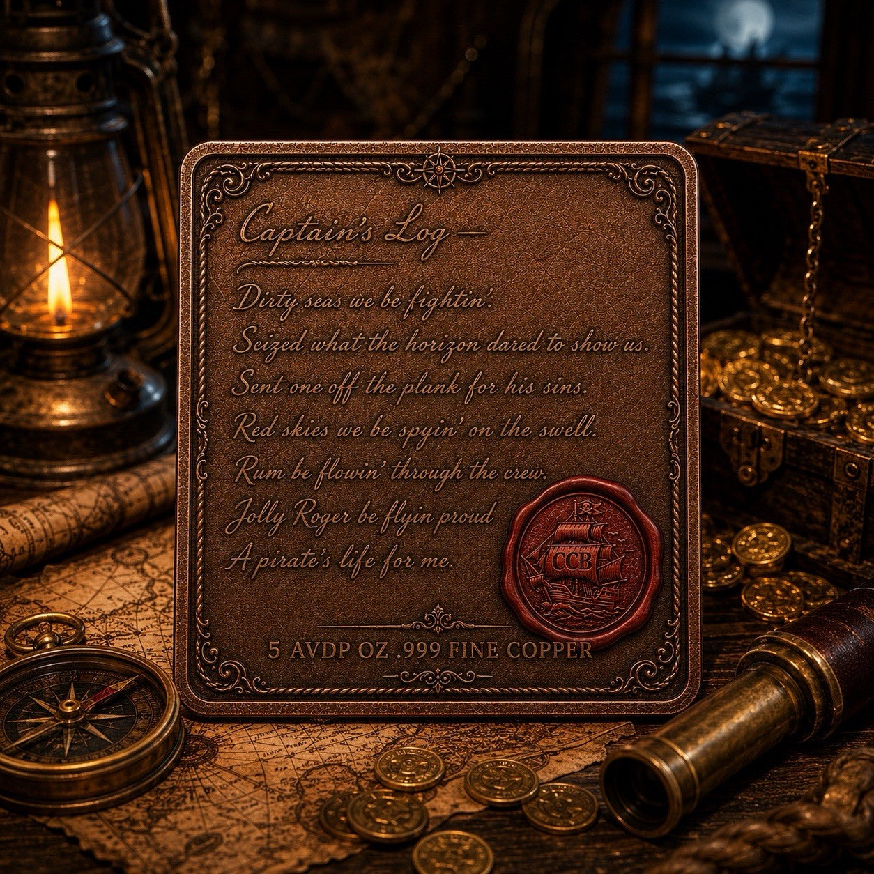2026 5 oz Pirate Queen Captains Log .999 Copper Square