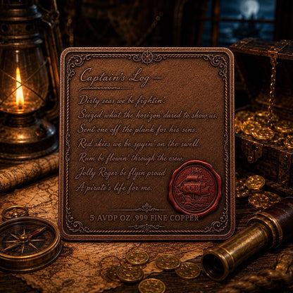 2026 5 oz Pirate Queen Captains Log .999 Copper Square