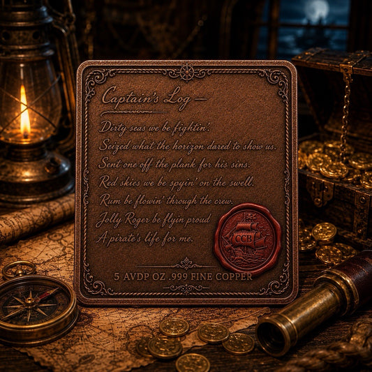2026 5 oz Pirate Queen Captains Log .999 Copper Square