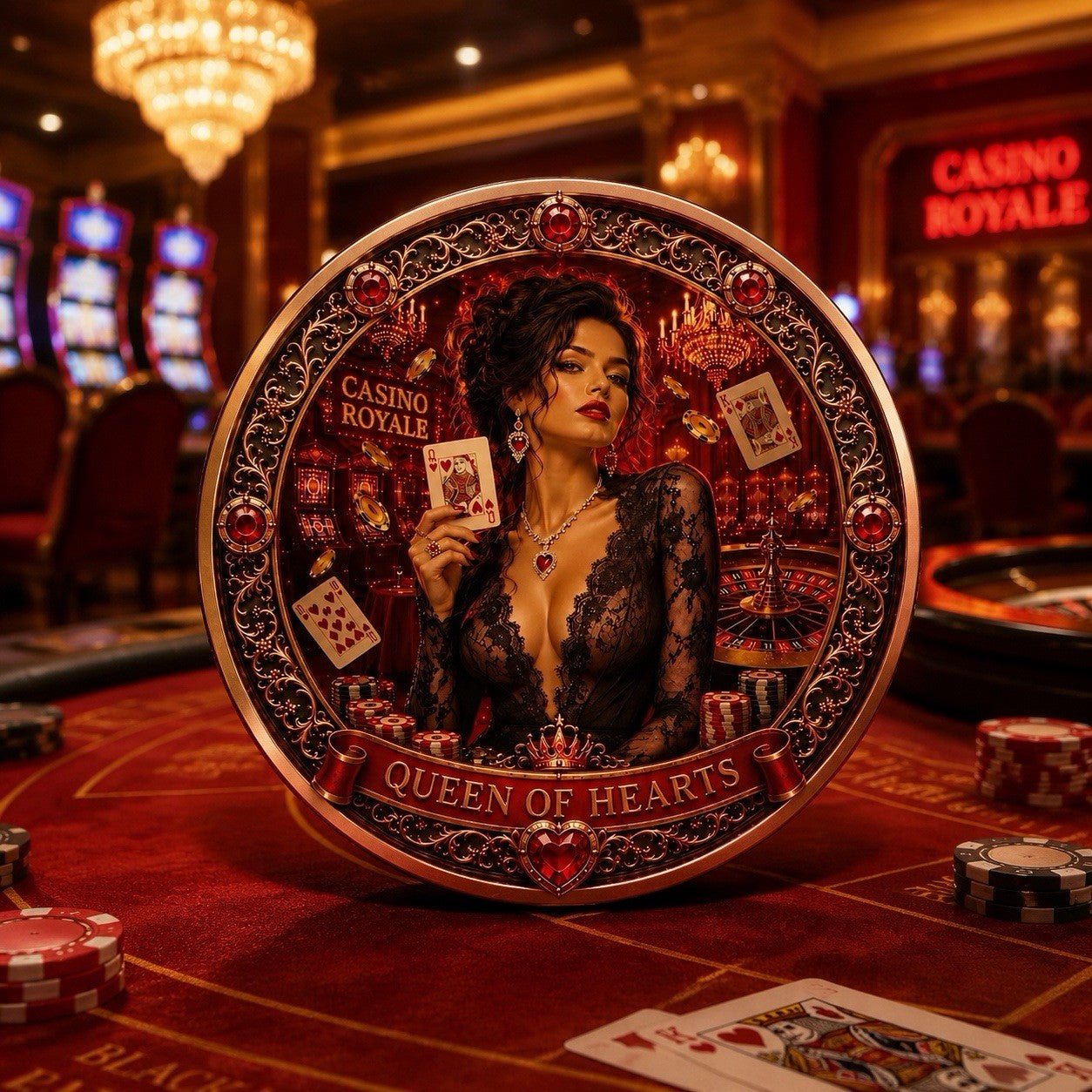 Casino Royale -  Queen of Hearts Colorized 1 oz Copper Medal