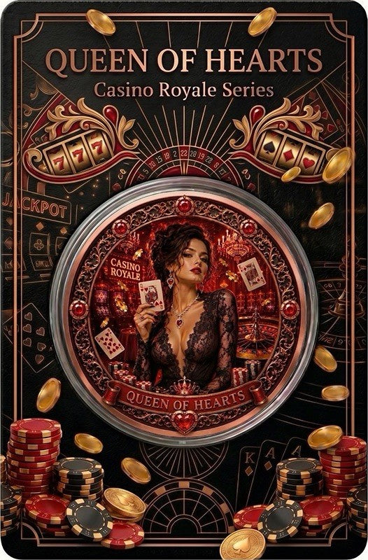 Casino Royale -  Queen of Hearts Colorized 1 oz Copper Medal