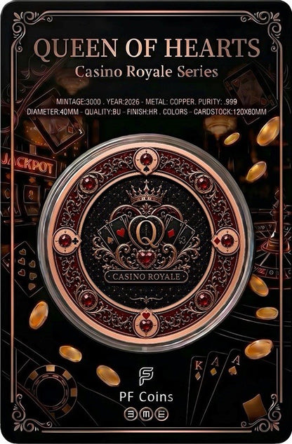 Casino Royale -  Queen of Hearts Colorized 1 oz Copper Medal