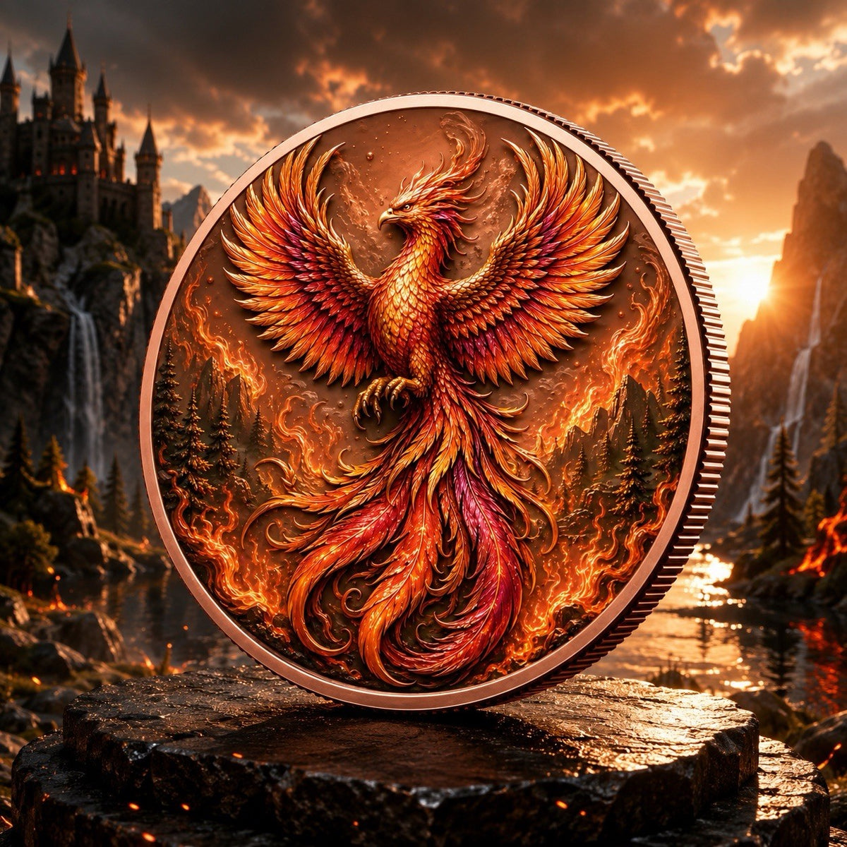 Mythical Creatures Series: Fantasy Phoenix 5 oz UHR Copper Coin