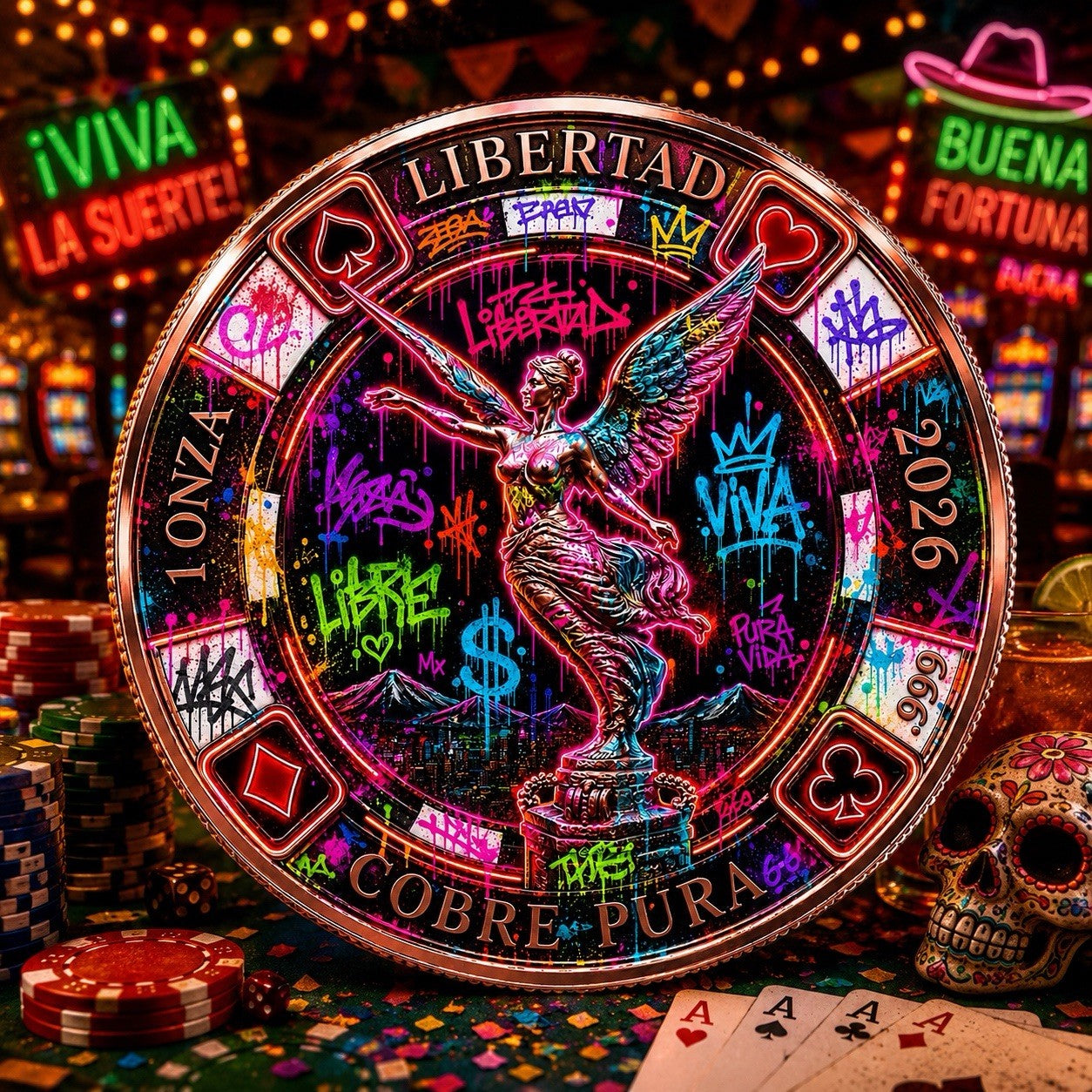 Libertad Neon Poker Chip 1 oz Copper in Card