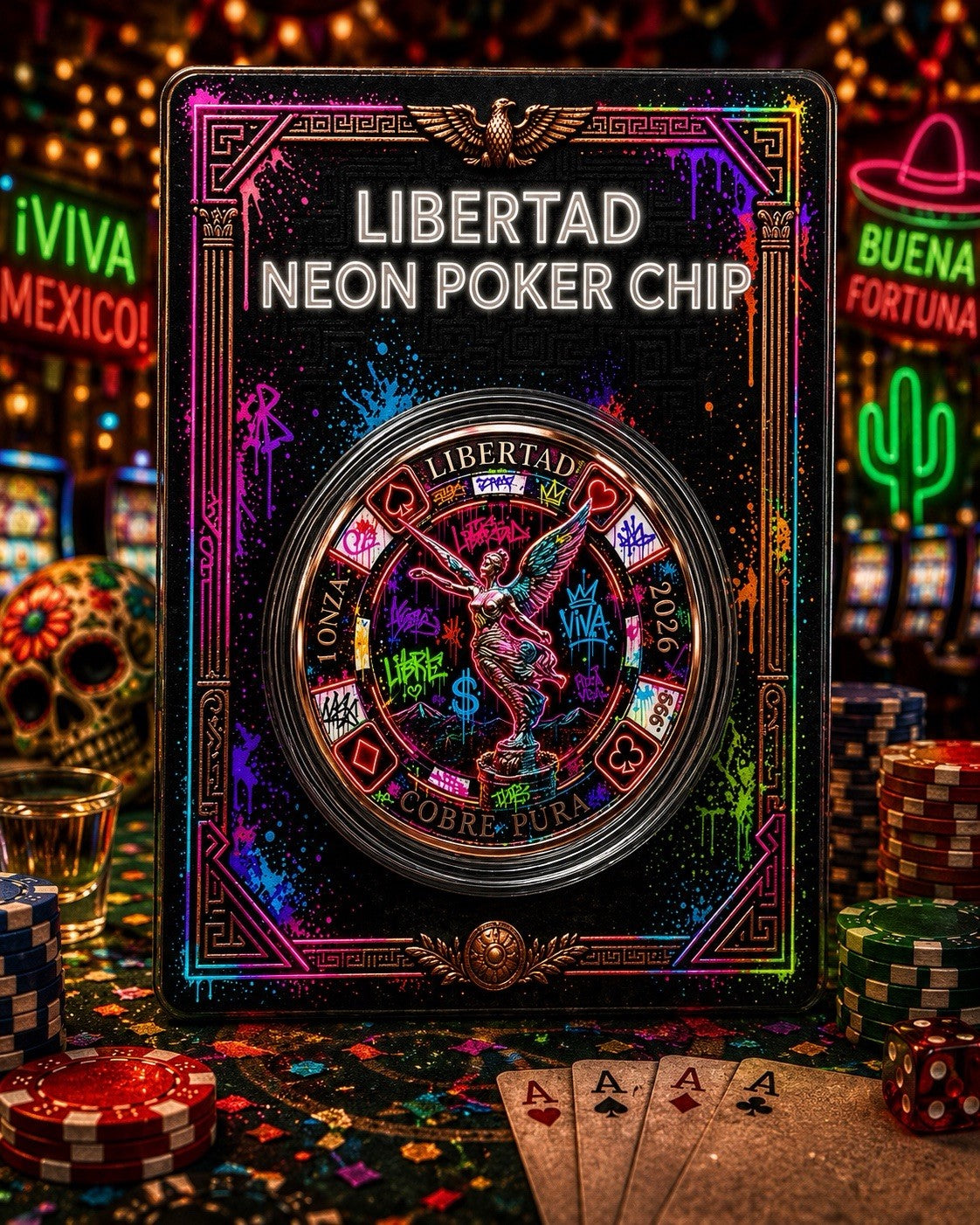 Libertad Neon Poker Chip 1 oz Copper in Card