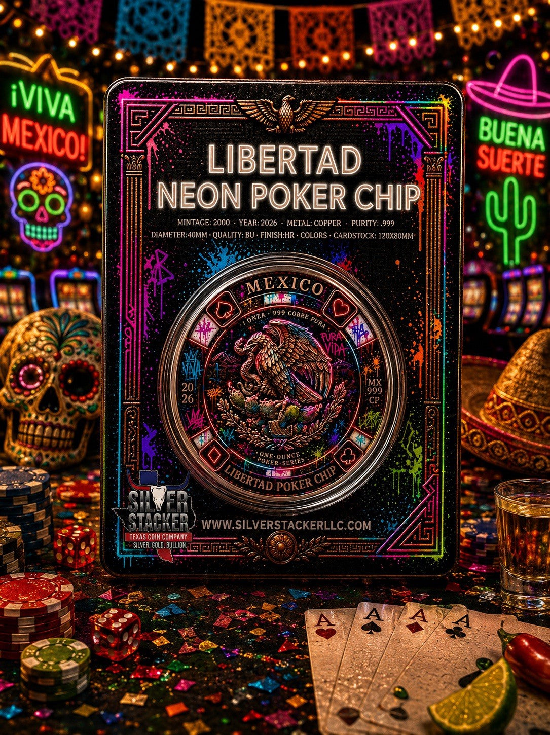 Libertad Neon Poker Chip 1 oz Copper in Card