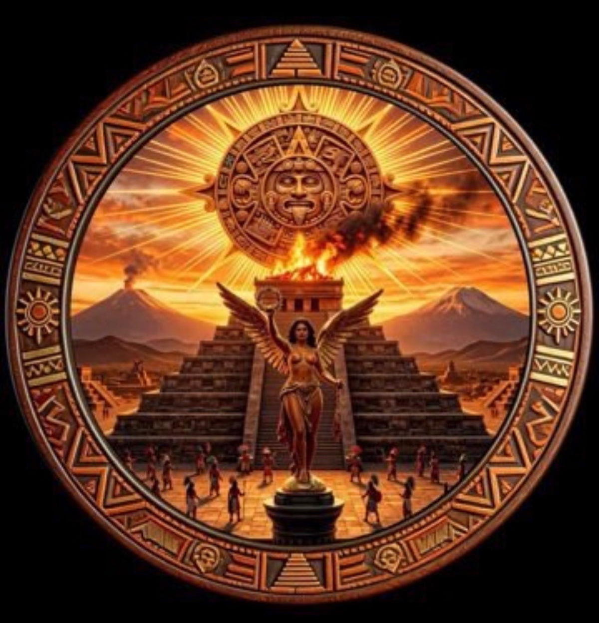Mexico Aztec Empire Angel Colorized 5 oz Copper