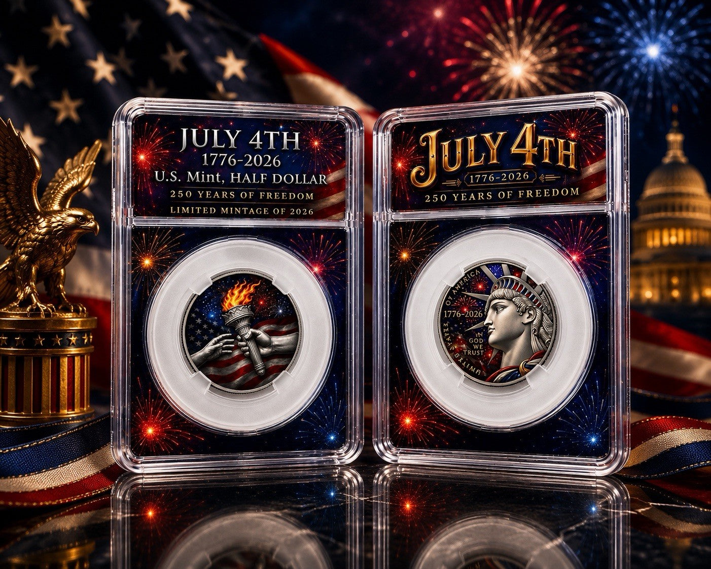 July 4th 250 Years of Freedom Half Dollar in Slab