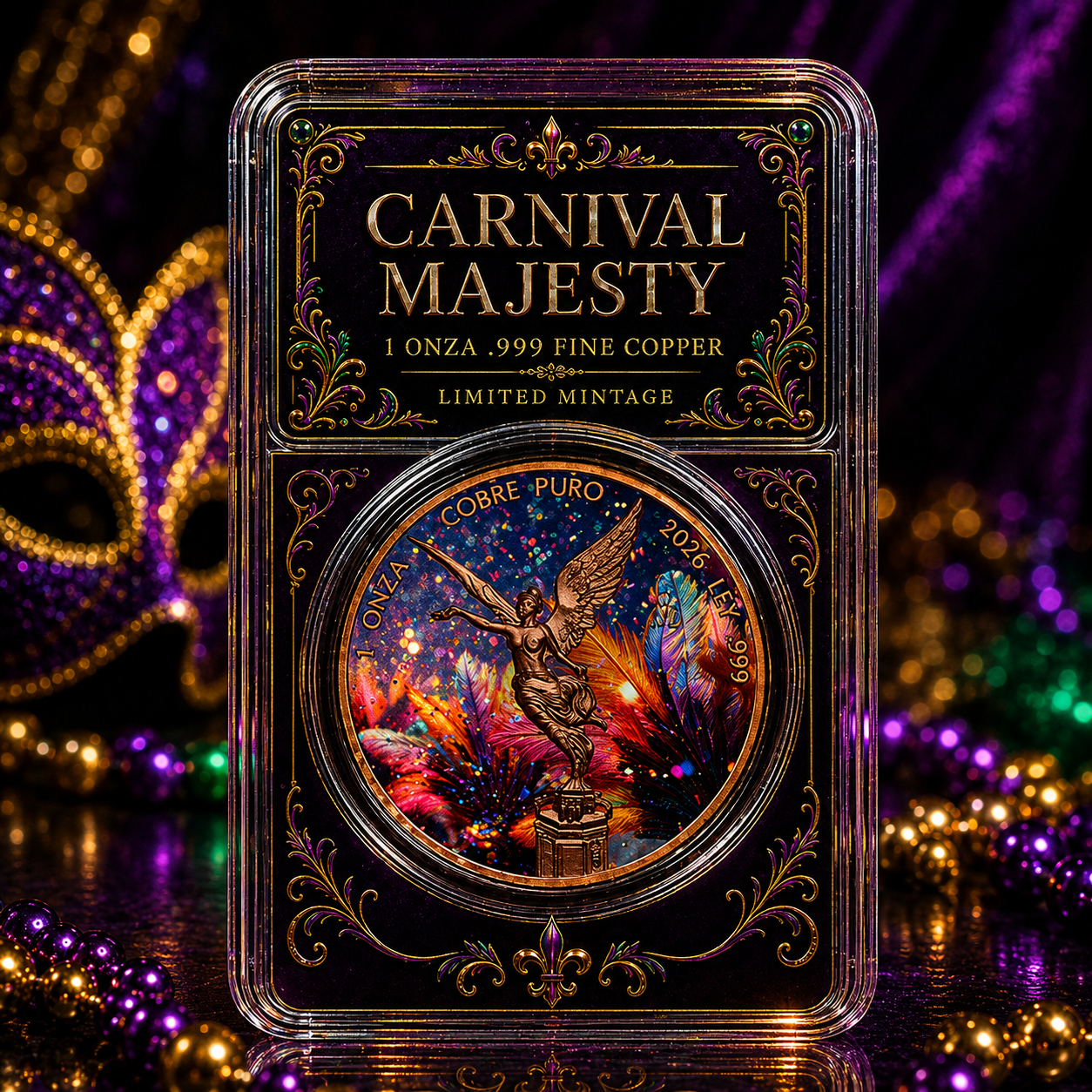 1 oz Carnival Majesty Colorized .999 Copper Medal in Slab