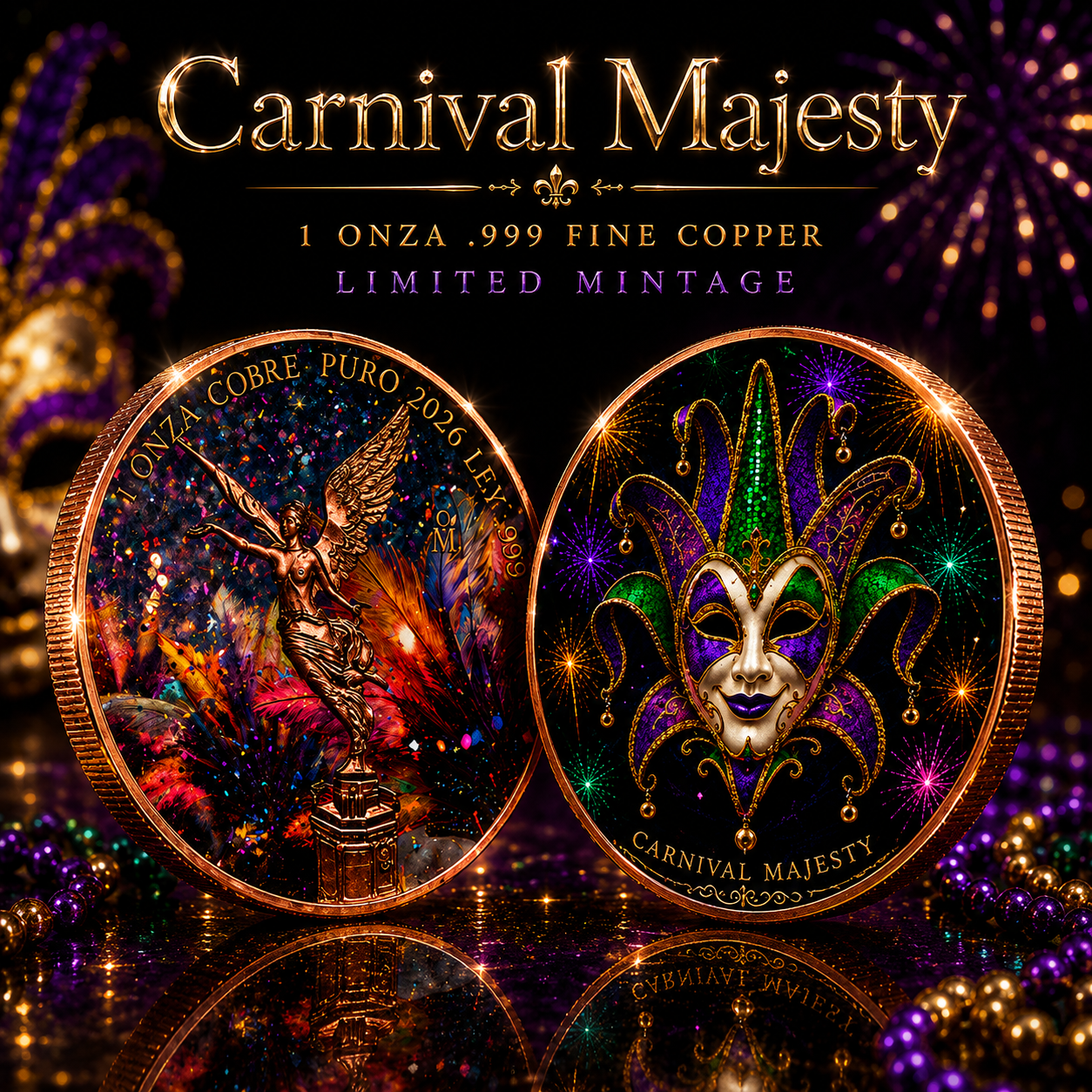 1 oz Carnival Majesty Colorized .999 Copper Medal in Slab