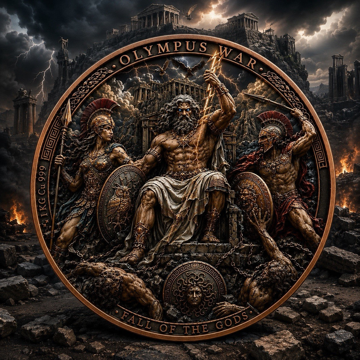 Olympus War - Fall of the Gods 1 Kilo Copper Medal