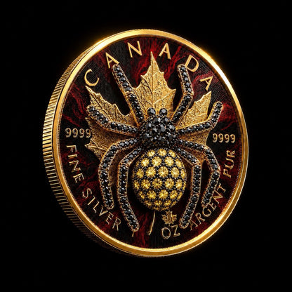 2026 Maple Red Abyssinia 1oz .999 Silver Coin with 3D Jewel Spider