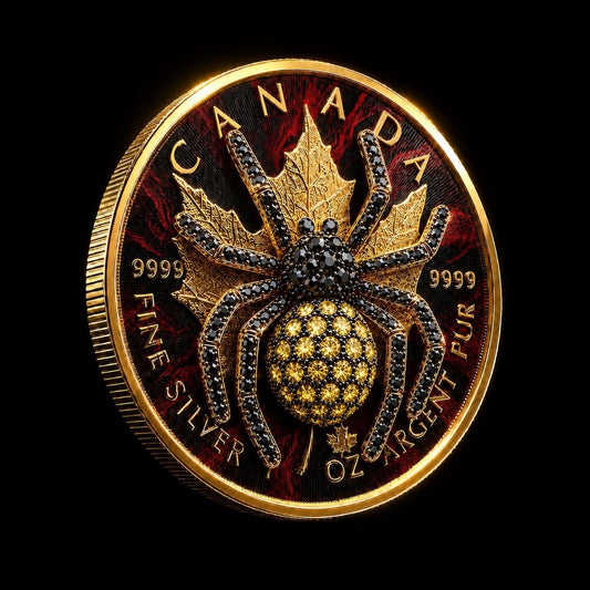 2026 Maple Red Abyssinia 1oz .999 Silver Coin with 3D Jewel Spider