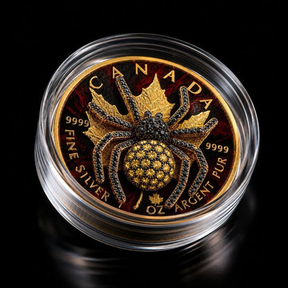 2026 Maple Red Abyssinia 1oz .999 Silver Coin with 3D Jewel Spider