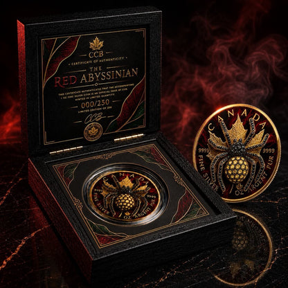 2026 Maple Red Abyssinia 1oz .999 Silver Coin with 3D Jewel Spider