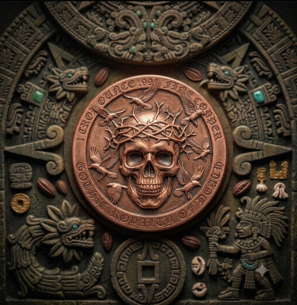 2026 Memento Mori Series Aztecan Skull 1oz Copper Coin Día de Los Muertos