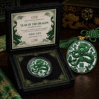 2024 Perth Year of the Dragon Diamond Dust 1oz  Galaxy Green  Coin
