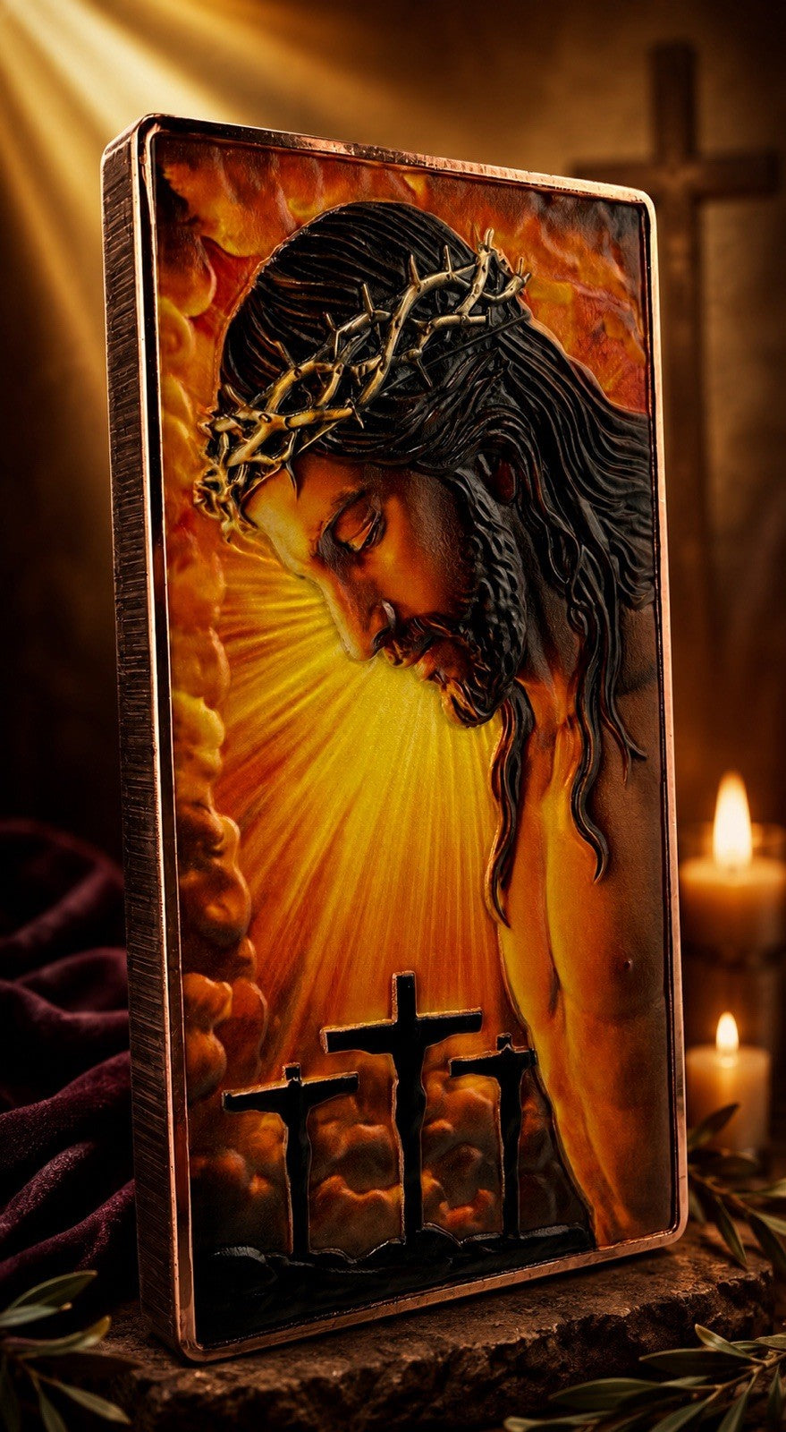Jesus - He is Risen Colorized 5 oz Copper Bar
