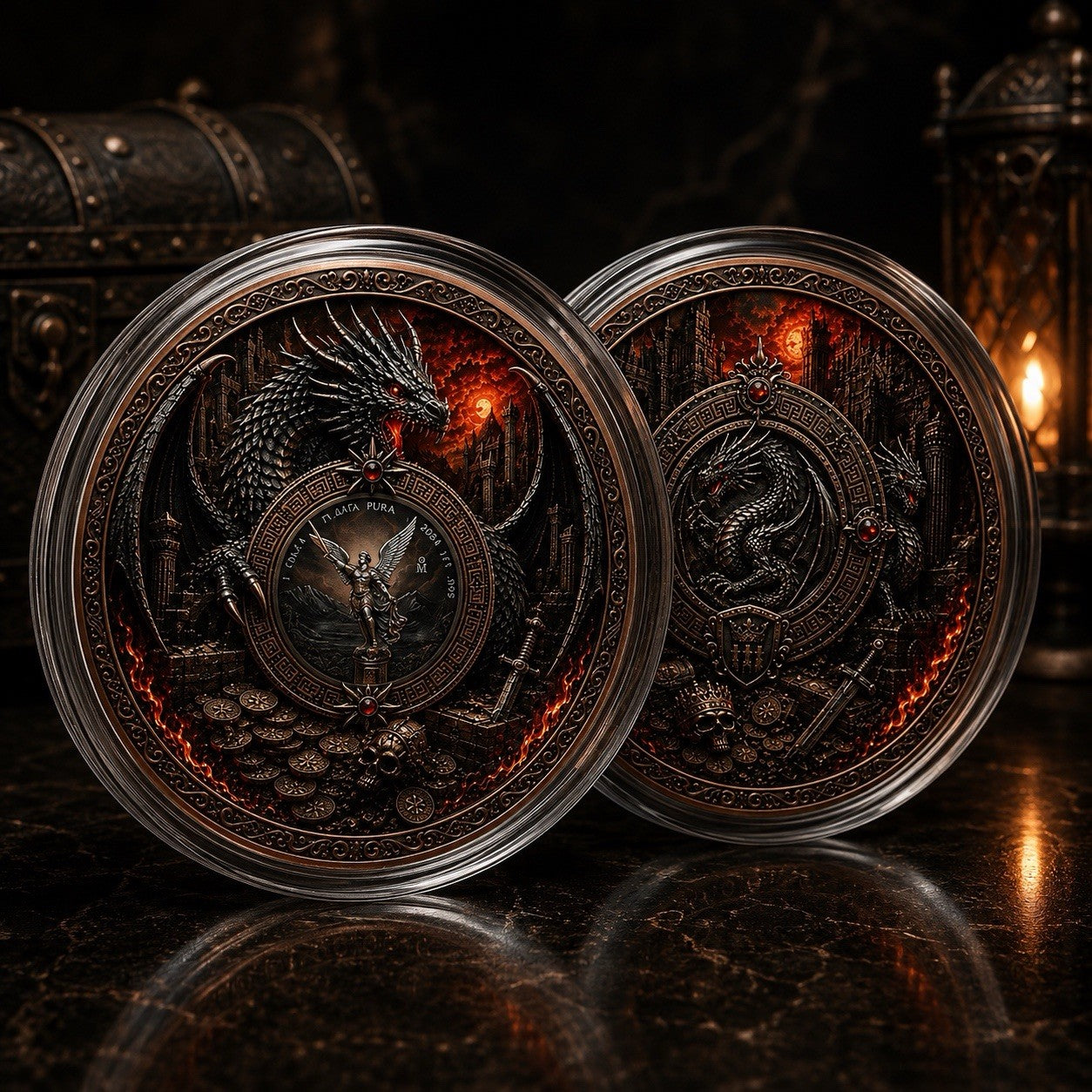 St. Michael & Dragon's Hoard 1 Kilo Copper Medal with 1oz Silver Libertad Insert