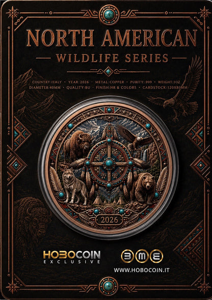 North American Wildlife - Spirit of the Tribes UHR Color  1 oz Copper