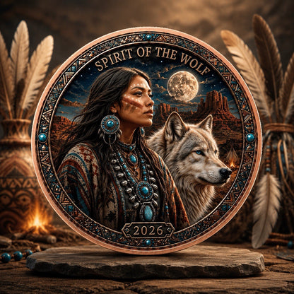 North American Wildlife - Spirit of the Wolf UHR Color  1 oz Copper