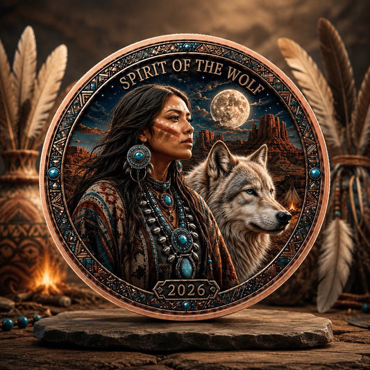 North American Wildlife - Spirit of the Wolf UHR Color  1 oz Copper