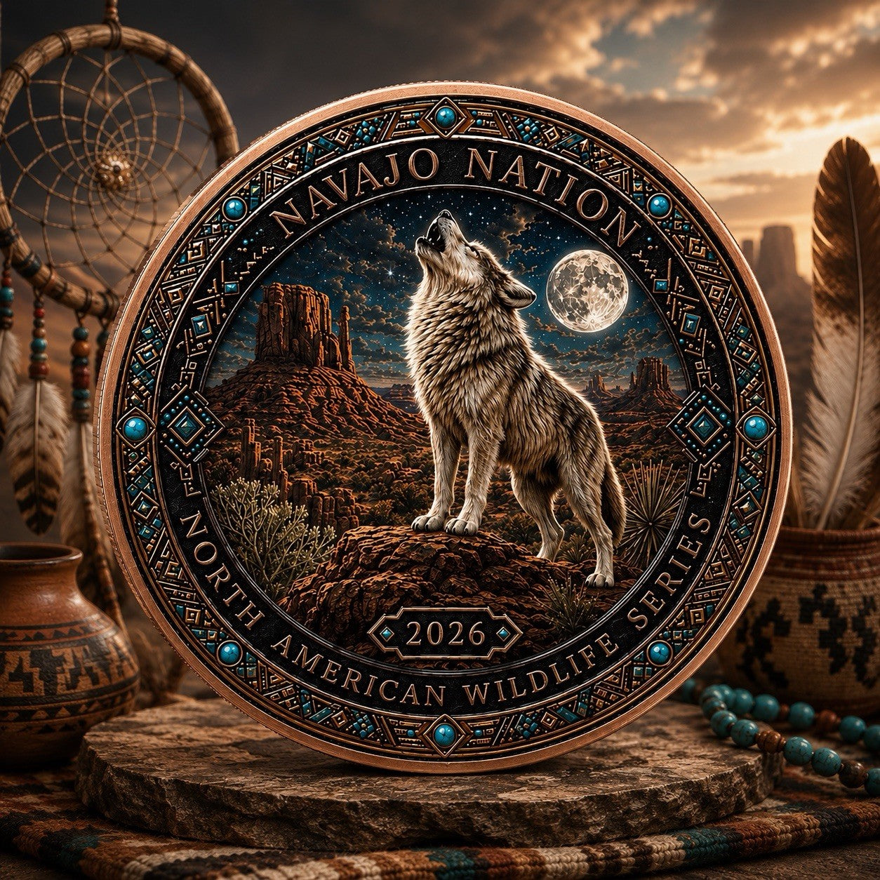 North American Wildlife - Spirit of the Wolf UHR Color  1 oz Copper