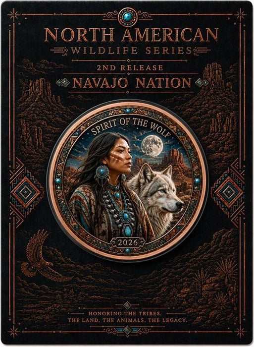 North American Wildlife - Spirit of the Wolf UHR Color  1 oz Copper
