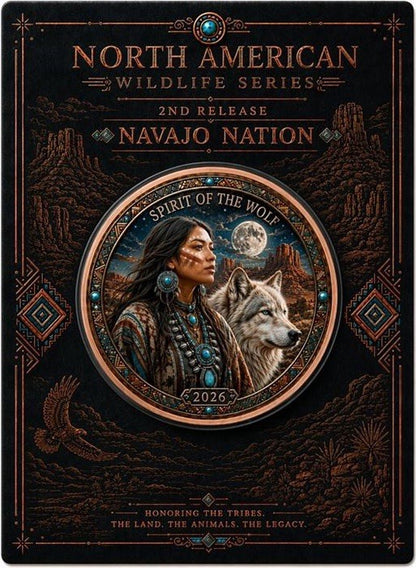 North American Wildlife - Spirit of the Wolf UHR Color  1 oz Copper