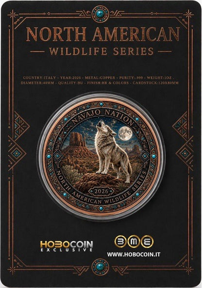 North American Wildlife - Spirit of the Wolf UHR Color  1 oz Copper