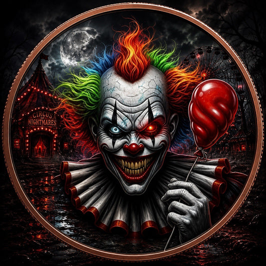 Dark Circus Colorized 1 Oz Copper Round in Display Card