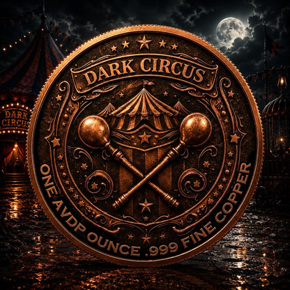 Dark Circus Colorized 1 Oz Copper Round in Display Card