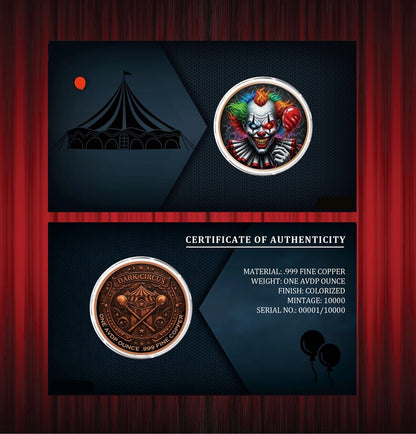 Dark Circus Colorized 1 Oz Copper Round in Display Card