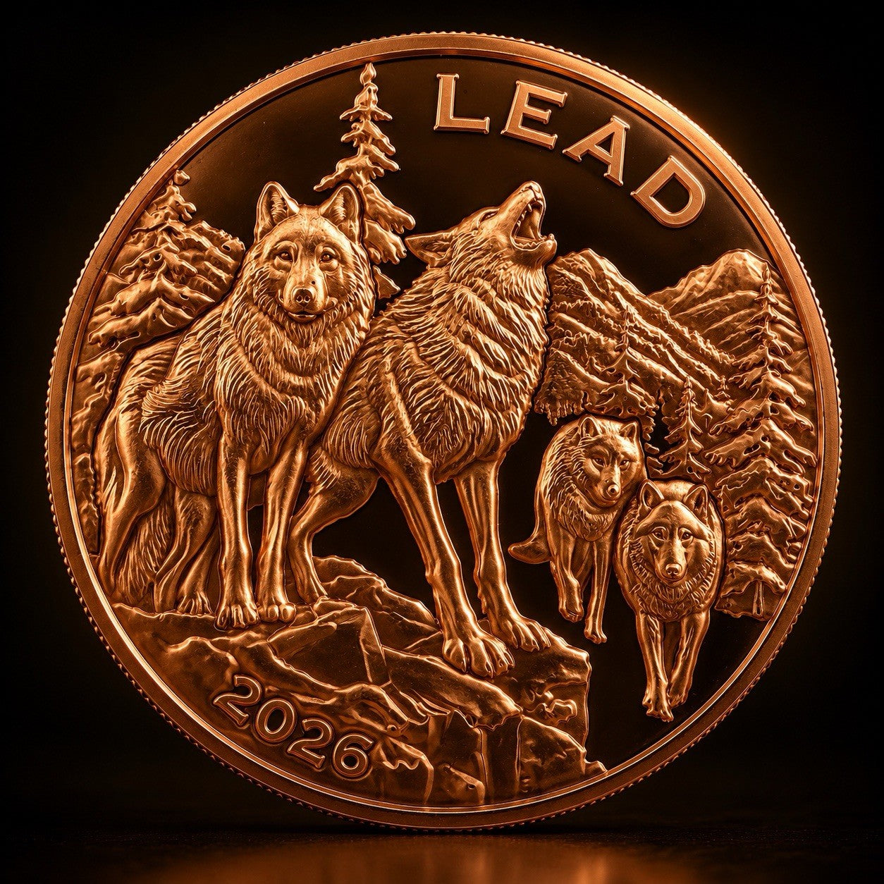 2026 Cameroon Wildlife Values Wolf Lead 5 oz Copper Coin