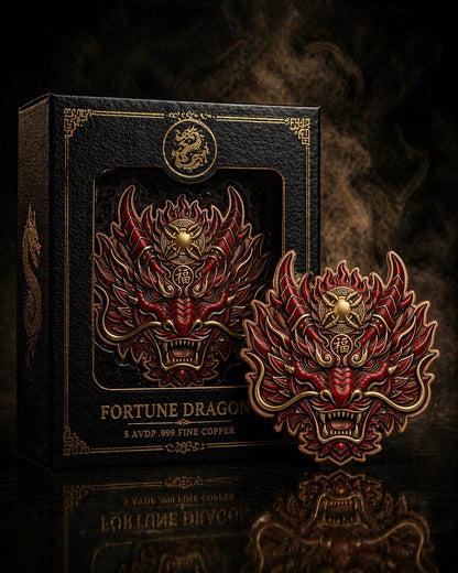 Fortune Dragon .999 5oz Copper Medal in box