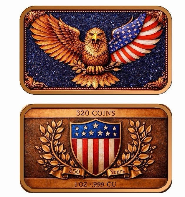 250th Anniversary Eagle Colorized 1 oz Copper Bar