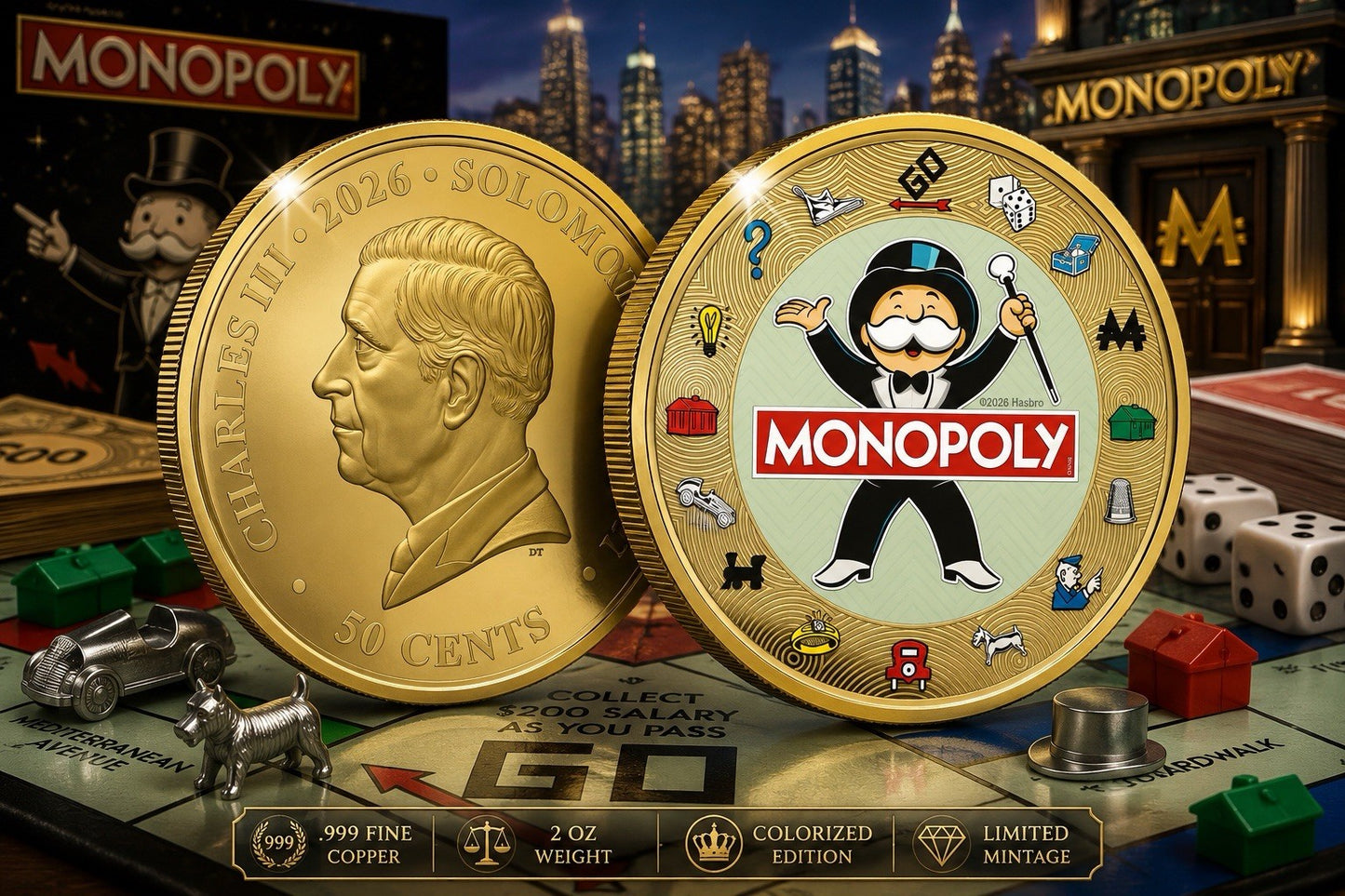 2026 Solomon Islands Monopoly Super Luxe Gold-Plated 45g CN Coin